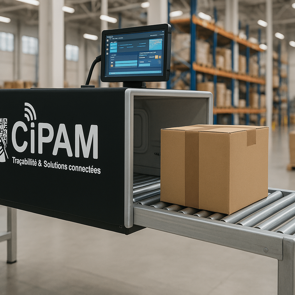 Industrial RFID tunnel for mass reading of parcels and bins for logistics traceability