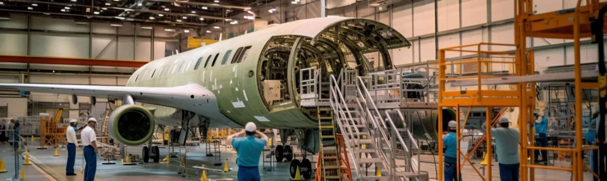 Technician inspecting aircraft parts in an aeronautical workshop equipped with an RFID traceability solution.