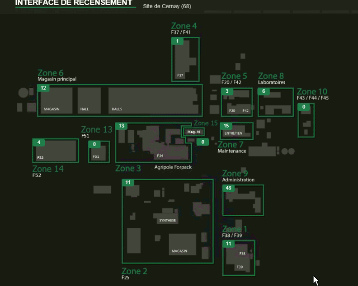 Industrial site map showing different zones to illustrate real-time geolocation of operators